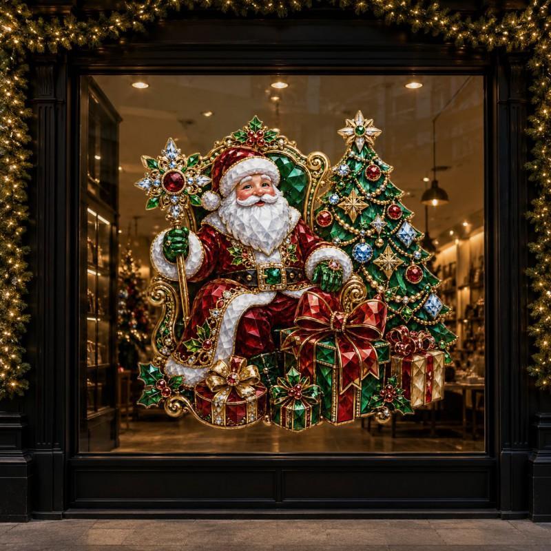 Luxury Style Christmas Window Stickers Santa Claus Static Cling Store Showcase Decor