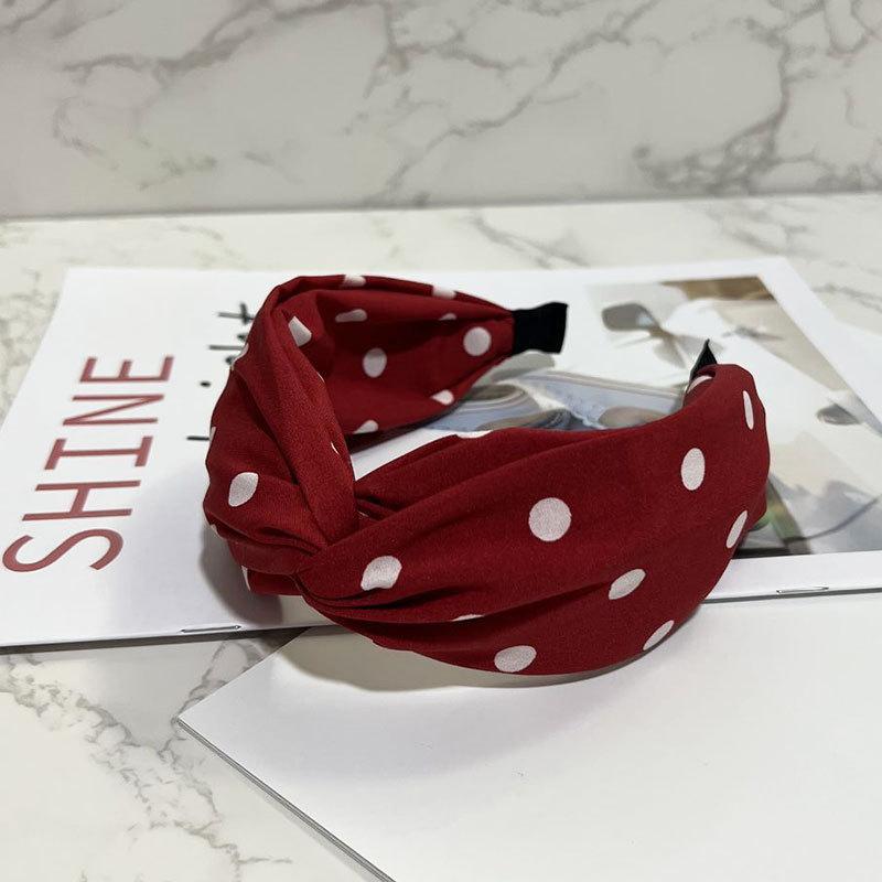 Women’s Cross Wide Edge Polka Dot Middle Knot Double Layer Comfort Hairband Stylish and Durable Headwear Women