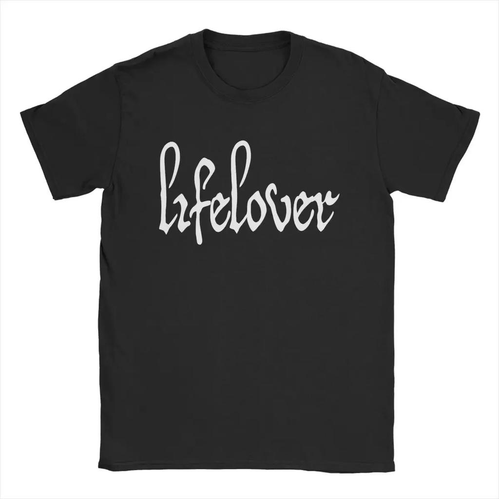 Men's T-Shirt Lifelover White Solid Logo Fun Pure Cotton Tee Shirt Short Sleeve T Shirt Crew Neck Tops 6XL#Color