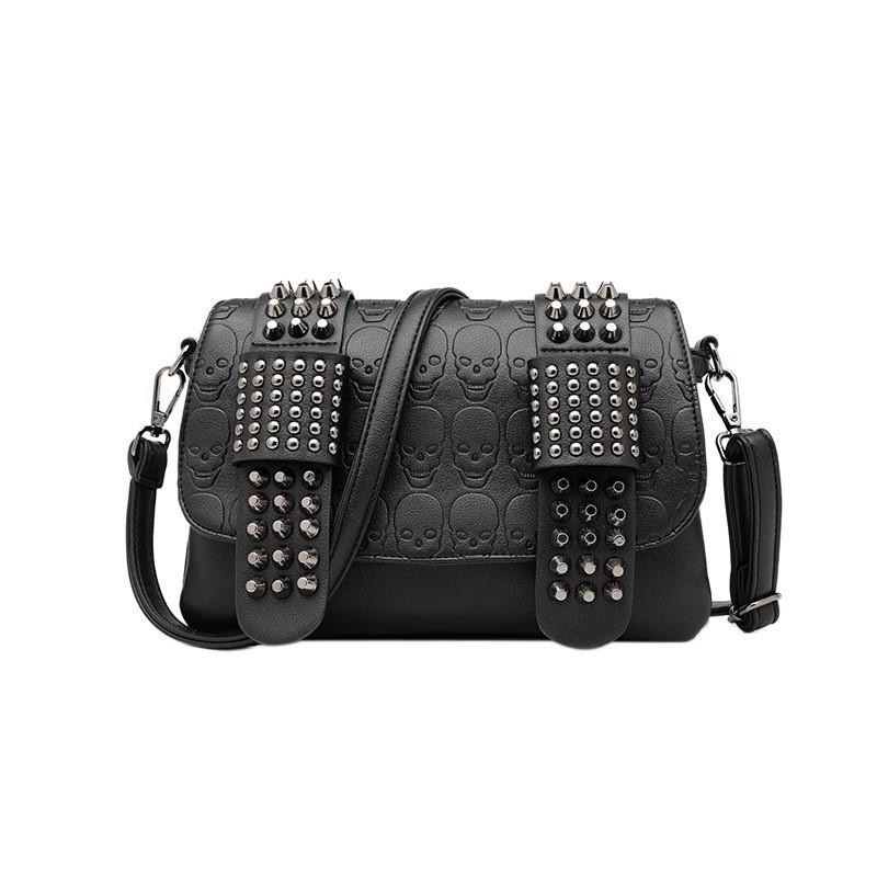 New Fashionable Women's Bag with Rivets, Black Skull Head Shoulder Bag, Women's Casual Embossed Trendy Diagonal Cross Women's Bag