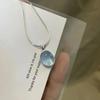 Sea Blue Stone Women Necklace Light Luxury Oval Aquamarine Pendant Collar Chain Moonlight Stone Fashion Jewelry