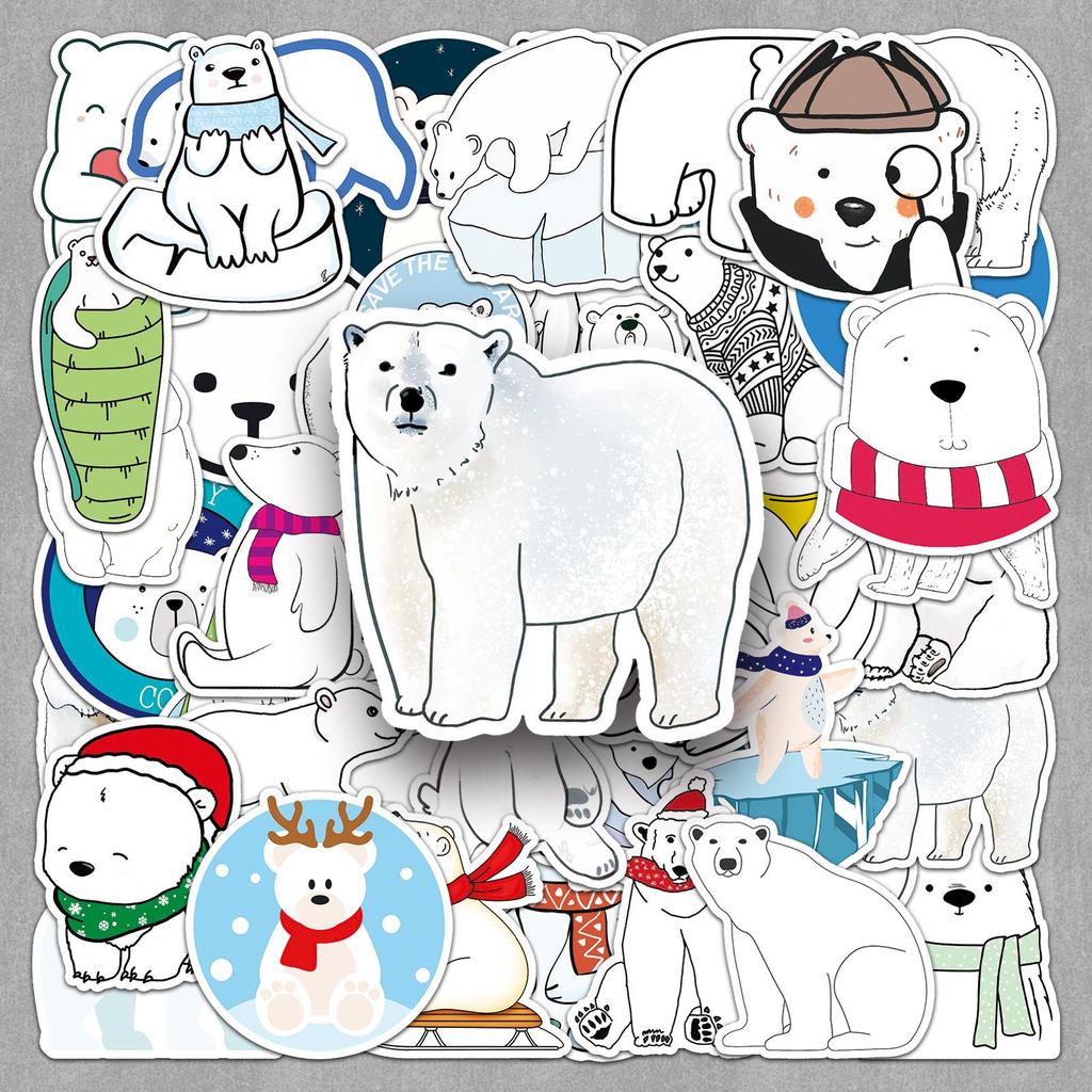 50-Pack Cute Polar Bear Cartoon Stickers - Waterproof DIY Decor for Notebooks, Journals, Water Bottles, and Stationery