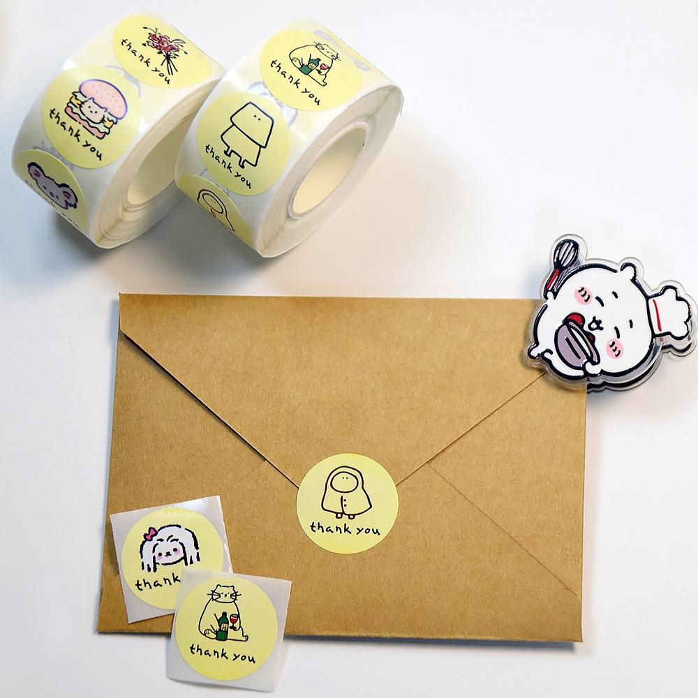 500 PCs/roll 1 Inch Cartoon Stickers, Cute Thank You Stickers for Gift Wrap, Envelope Closure, Diy Decoration
