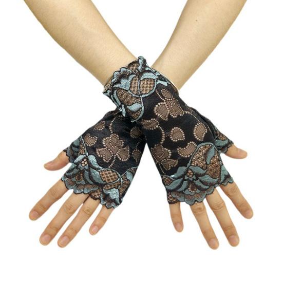 Blonde Blomster Fingerløse Hansker for Kvinner Halvfinger Brude Håndleddshansker Solbeskyttelse Åpen Finger Blondehansker for Bryllup Teselskap Ball