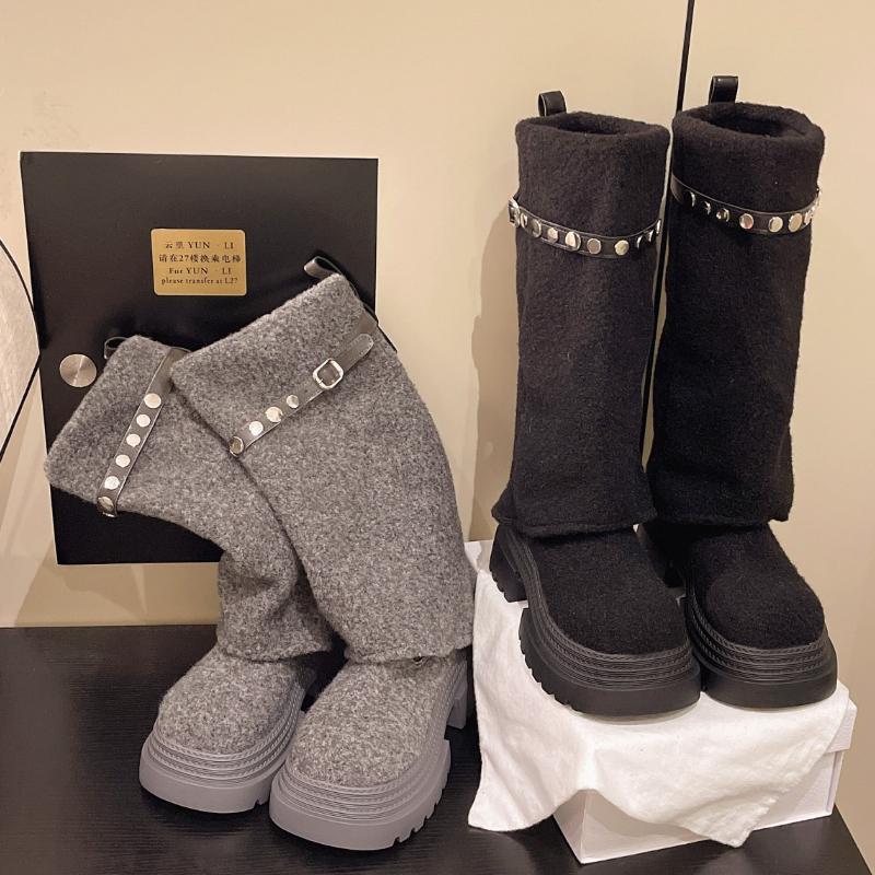 Winter Fashion Platform Women Knee-High Boots Punk Style Slip On Shoes Height Increase Pipe Long Knight Booties