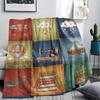 1Pc Retro Country Print Flannel Blanket, High quality Comfortable for All Seasons, Home Decor, Warmth and Comfort, Perfect for Christmas Gifts 70