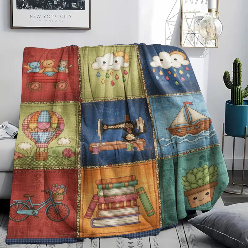 1Pc Retro Country Print Flannel Blanket, High quality Comfortable for All Seasons, Home Decor, Warmth and Comfort, Perfect for Christmas Gifts 70