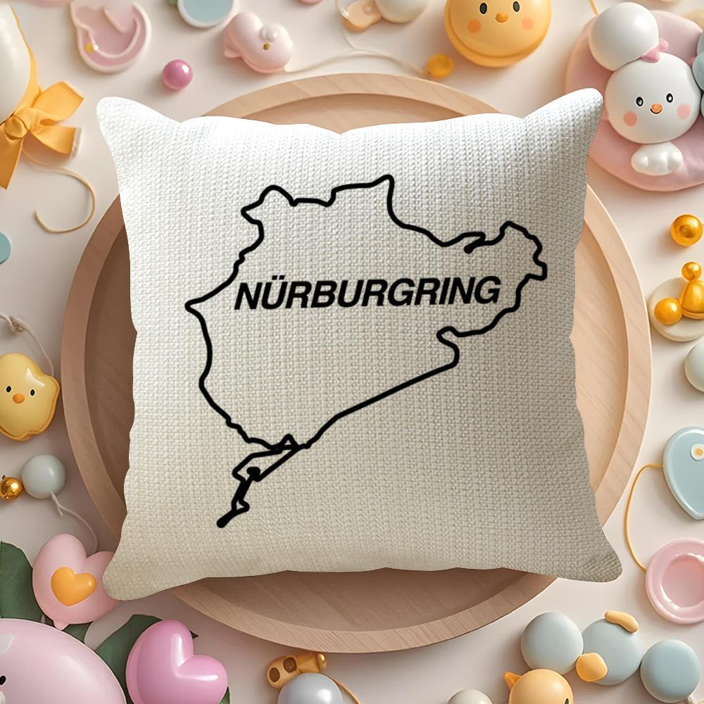 Nurburgring Sport Car Cushion Cover Linen Organic Fabric Double-Sided Printing Breathable Pillow Case Sofa Home Decor Gift