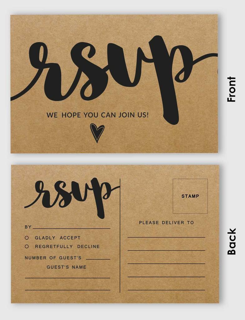 Inkdotpot 50 Blank RSVP Postcards Floral Kraft Rustic Print 4"X6" Response Cards,RSVP Reply Card For Wedding,Bridal Shower,Baby