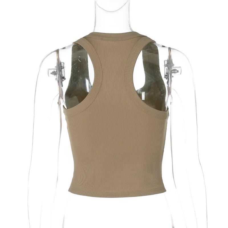 Women European Style Solid Color U Neck Slim Fit Cropped Racerback Tank Top