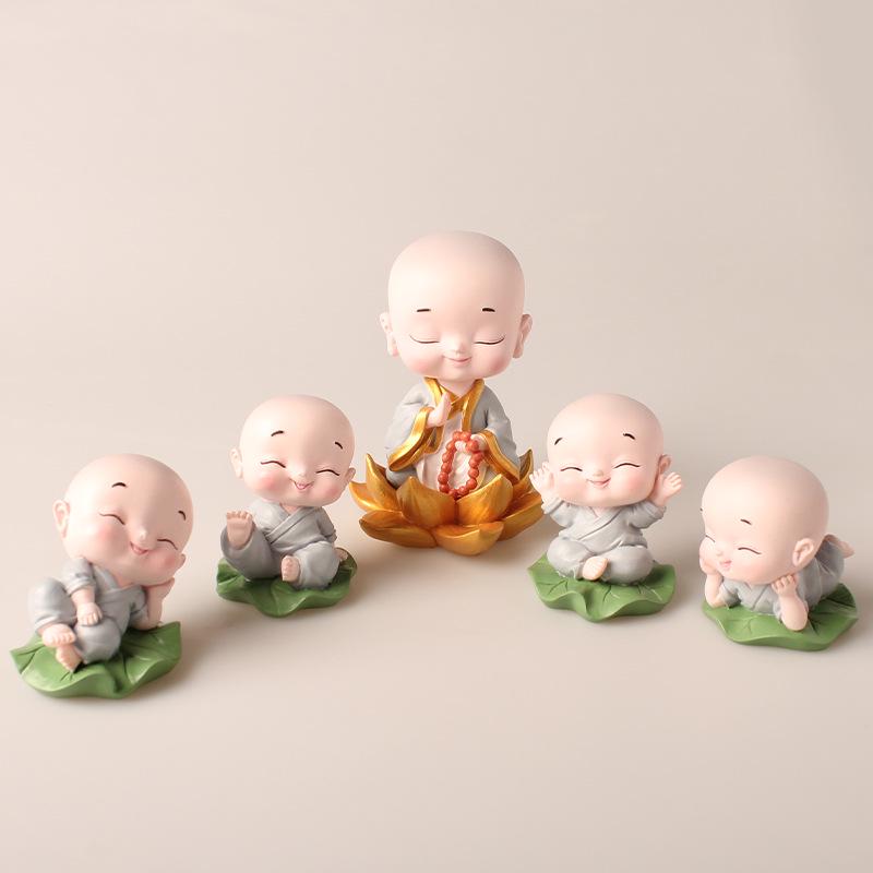 Zen Car Decor: Set of Four Shaking Head Monk Ornaments for Interior Decoration