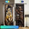 2pcs Vintage Woodcarved Owl Printed Curtain for Home Decor - Rod Pocket Window Treatment for Bedroom, Office, Kitchen