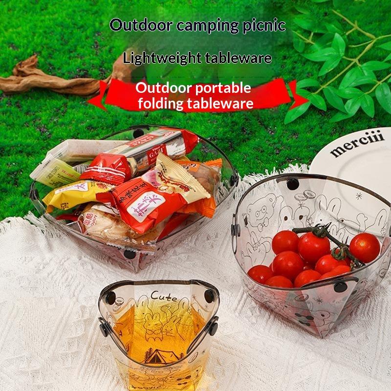 3-teiliges tragbares Camping-Geschirrset, faltbar, transparente Schüssel, Teller, Becher, Lebensmittelbehälter für Outdoor-Picknick, Wandern, Reisen, Camping
