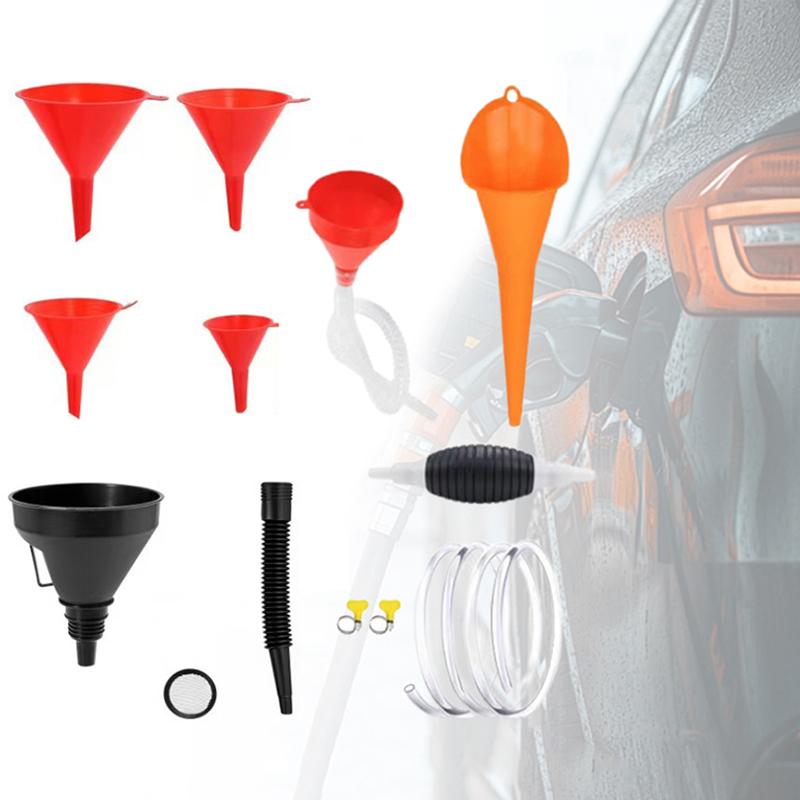 Universal Auto Refueling Funnel Set with Filter Tube Versatile Car Oil and Liquid Transfer Funnel with Non Spill Handle