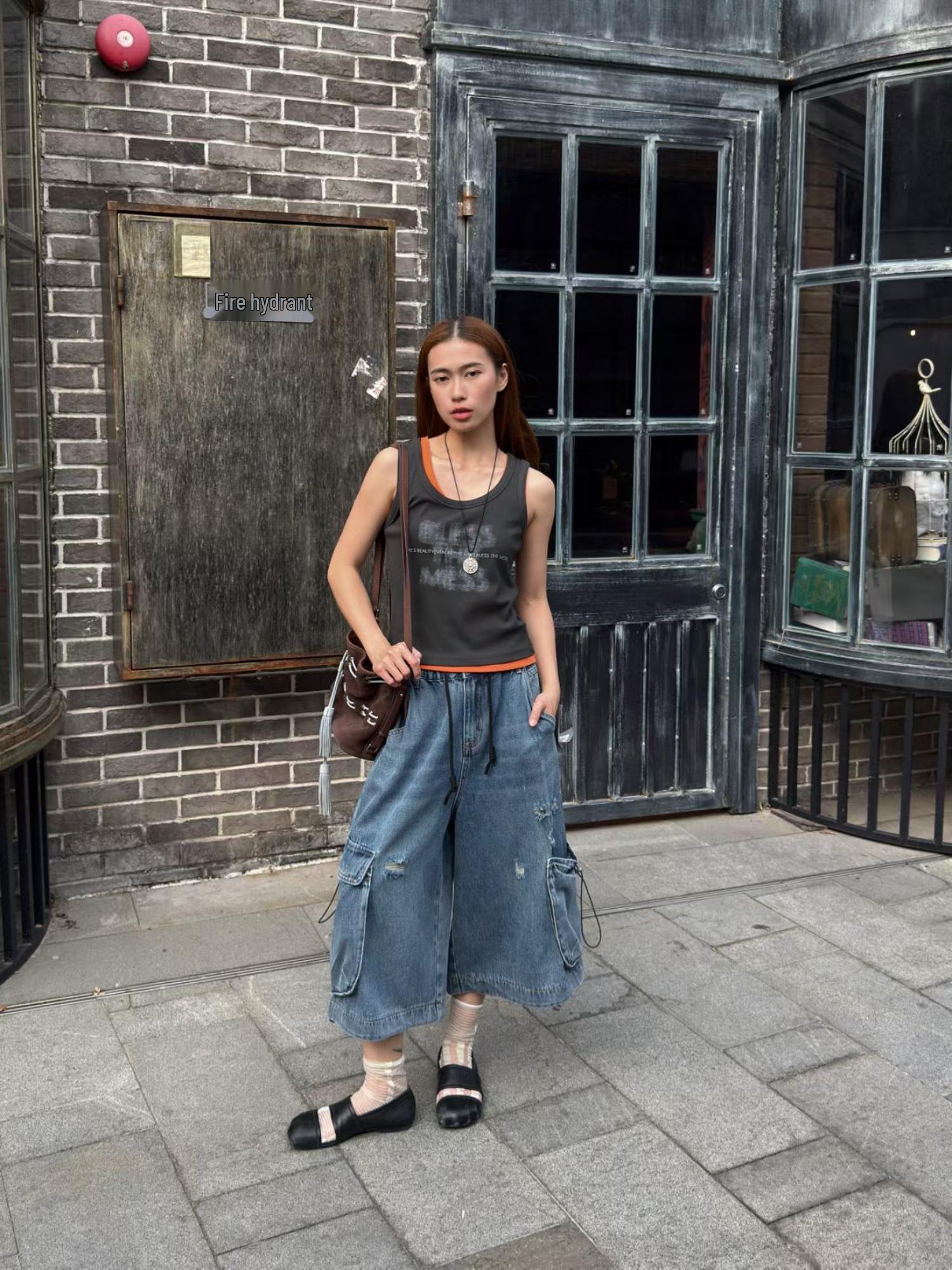 

Becabeau Women s Spring/Summer Loose Plus Size Korean Style Denim Capris Small синий