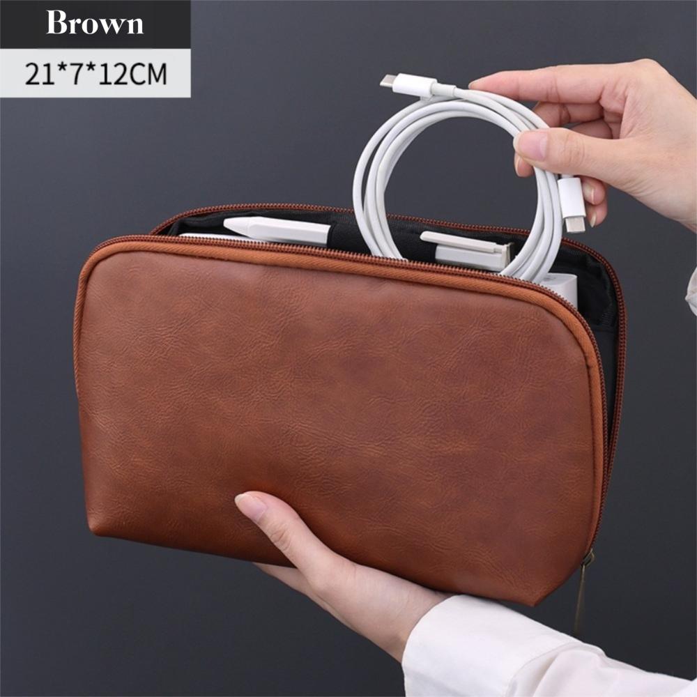 

Solid Color Wire Organizer Bag Portable Cable Storage Pouch for Electronic Accessories Storage коричневий