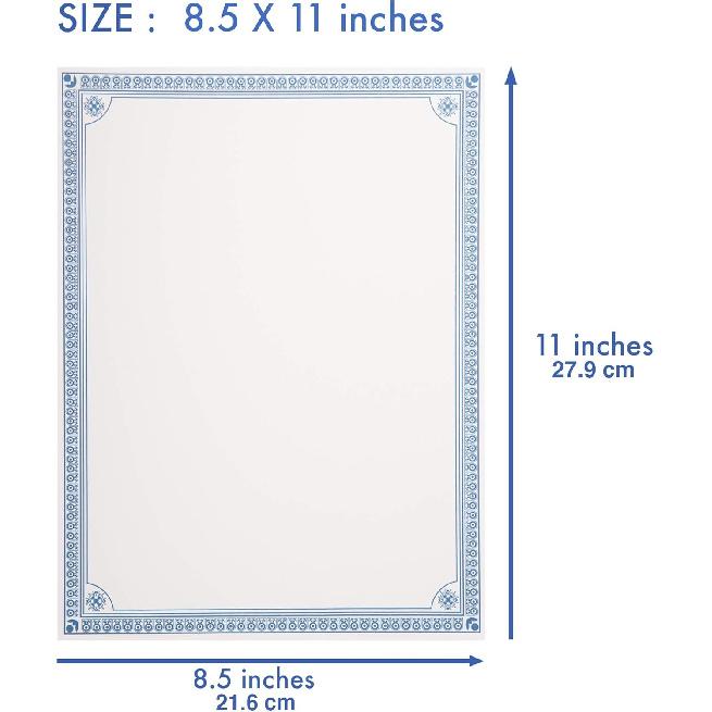 Certificate Paper 8.5 x 11 Inches, 100-Pack Diploma Paper, Letter Size, Blank, Blue Borders