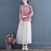 Women's Spring Chinese Embroidered Cotton and Hemp Shirt with Buckle and Stand Up Collar, Loose Tea Robe Top