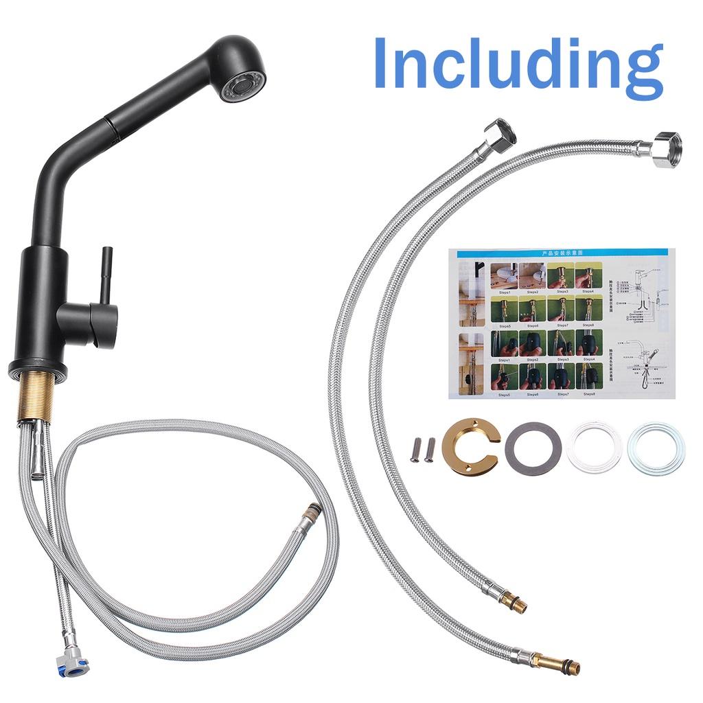 Black Kitchen Faucet With Pull Down Sprayer Hot and Cold Water 360 Degree Taps Kitchen Pulled Out Faucet Two Function Mixer