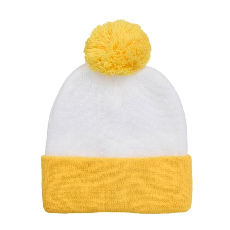 Soft Knitted Hat Color Contrast Stretchy Pullover Hat for Holiday Celebration Family Gathering Photography Pompoms Hat