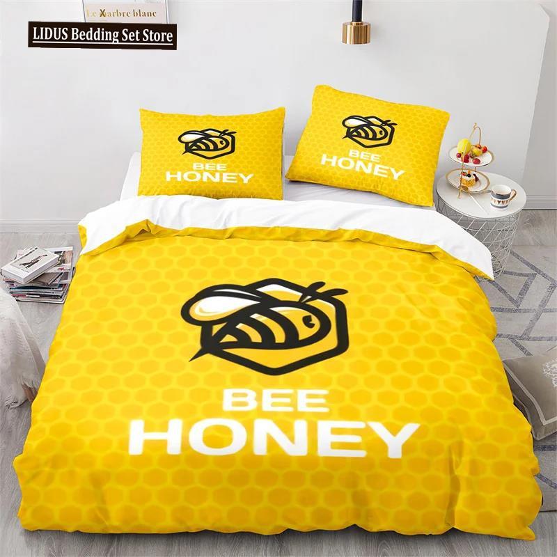 Cartoon Bee Duvet Cover Insect Honeybee Bedding Set Microfiber Wild Animal Comforter Cover King For Teens Boys Kawaii Home Decor