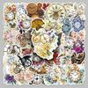 50 Retro Clock & Flower Stickers: Waterproof Decor for Journals, DIY Helmets, and Speakers