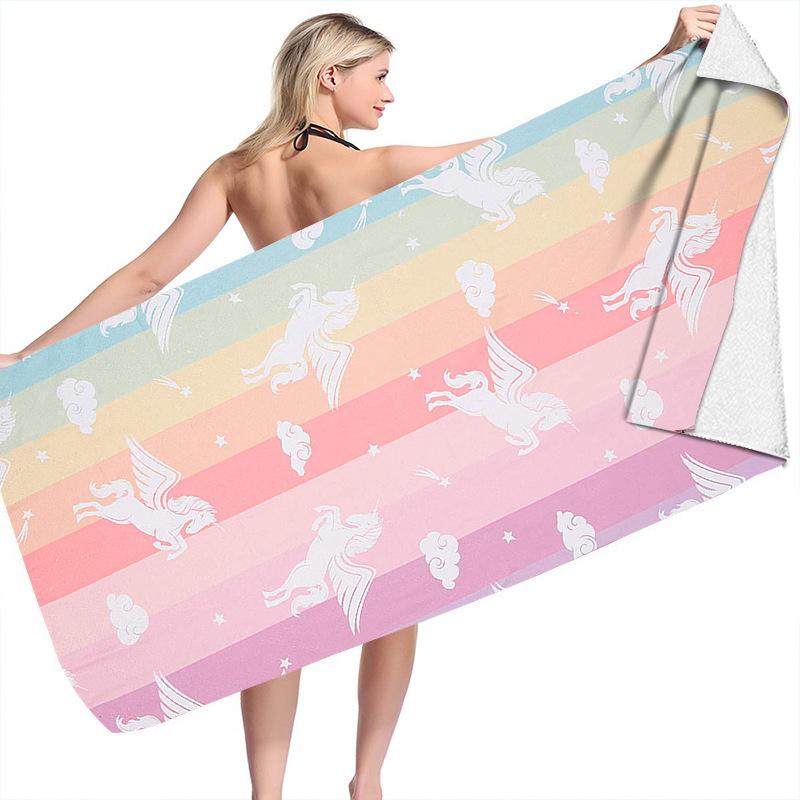 animation unicorn series digital-printed polyester Superfine fiber double-sided fleece Beach vacation bath towel, beach towel