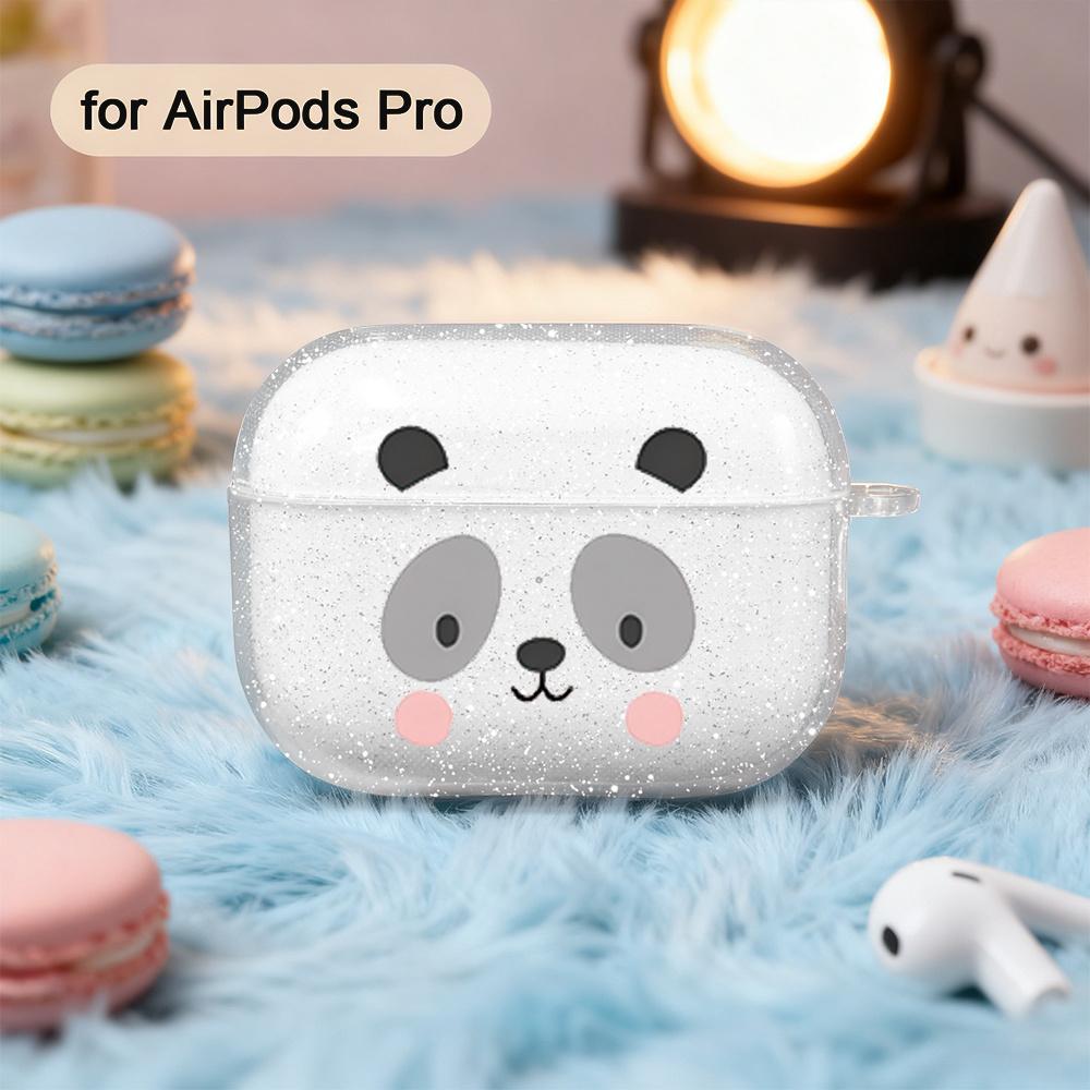 Cute Panda Pattern Suitable for Airpods 3 2 1 Pro 2 4 Pro3 Sparkling Pink Transparent Earphone Protective Cover Anti Drop