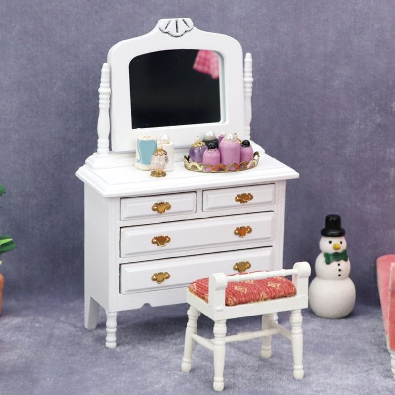 European Style Dollhouses Wardrobe Cabinet Wooden Dresser Toy For 1/12 Scale Miniature Home Decors