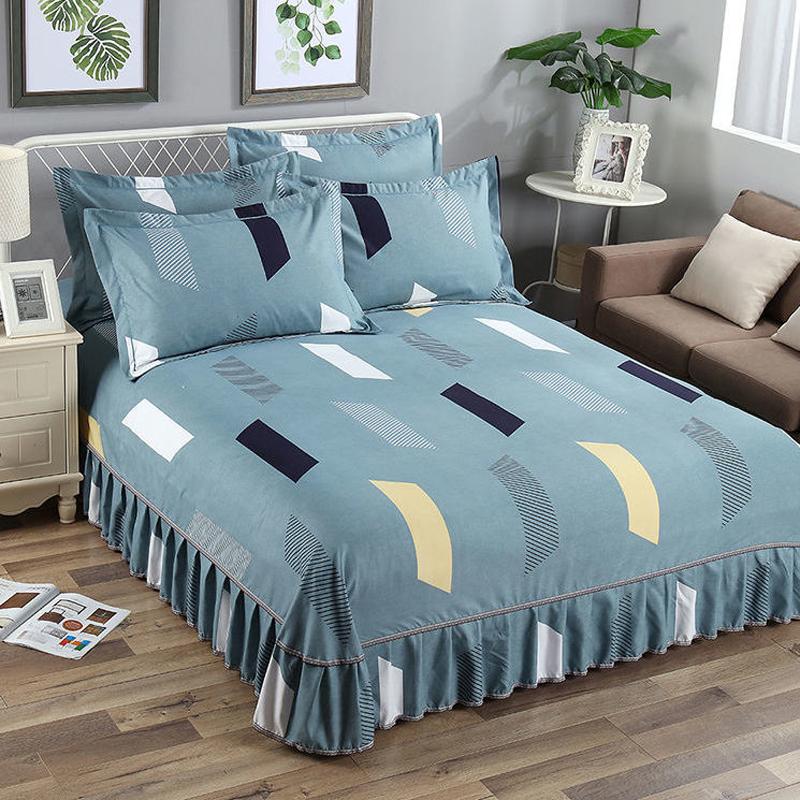 Комплект из 3 предметов, утолщенная юбка-кровать с принтом, мягкая шлифовальная пылезащитная юбка-кровать, покрывало размера King Queen с 2 наволочками