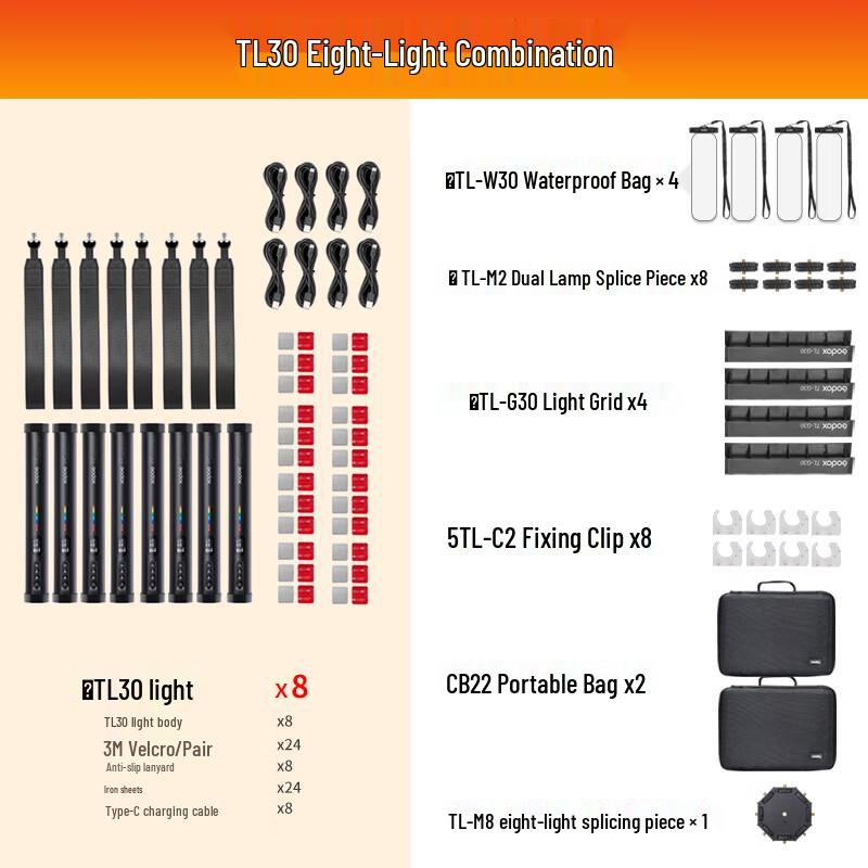 Godox TL30 RGB Tube Light 8-Light Kit A