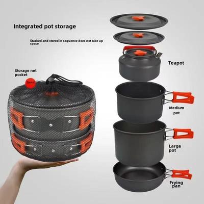 Opvouwbare opbergtas voor kookgerei voor buiten: Keukengerei, Pannenset, Waterkoker, Koekenpan, Soeppan, Fornuis en Adapter.