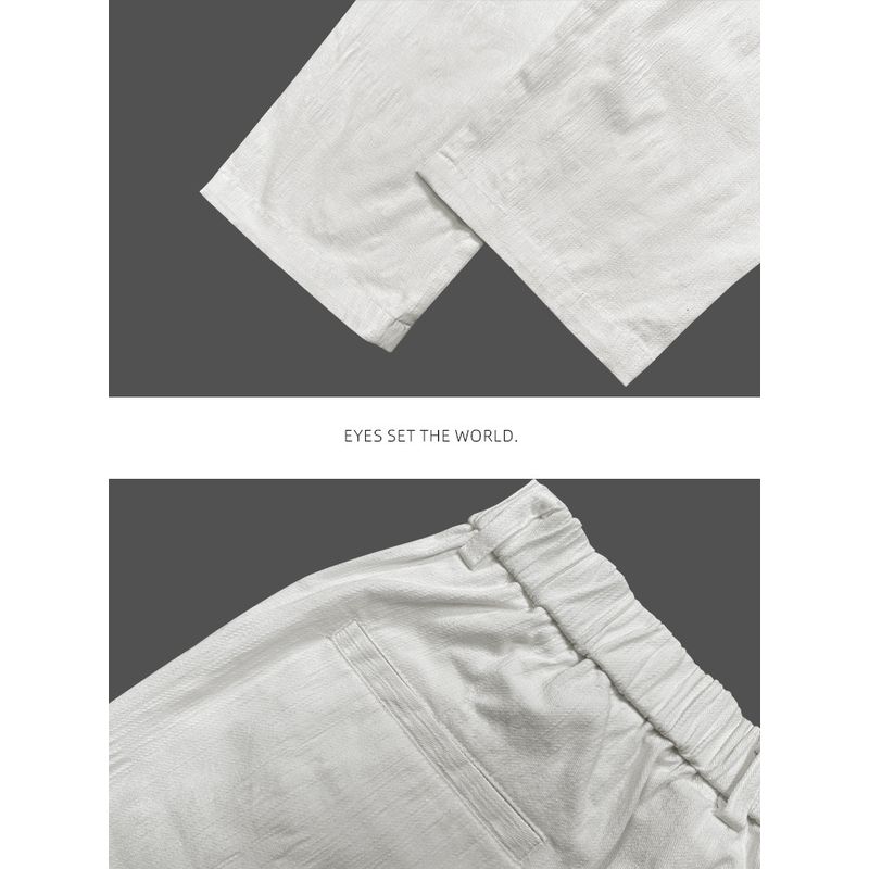 Menseye Men's White Casual Dress Pants, Textured, Slightly Wide, Loose Fit, Versatile, Elastic Waist, Slimming, New Product