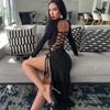 Bandage Long Sleeve Sexy Backless Maxi Club Party Split Dresses S-L