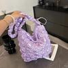New Versatile Thread Sweet Women's Handbags Microfibersolid Color Commuting Tote Bags 2026  Plaid Ruched Shoulder Bags
