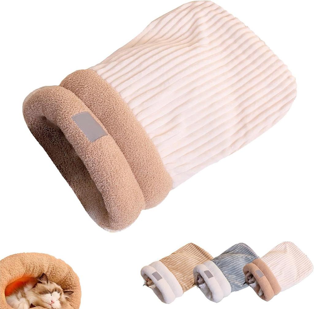 Faux Down Enclosed Cat Sleeping Bag Cozy And Warm Pet Bed For Small To Medium Cats