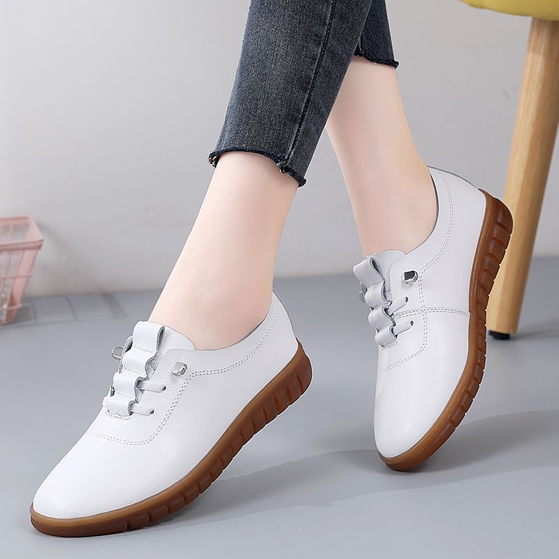 Soft Leather Mother Shoes, Soft Sole, Soft Surface, Ladies' Small Leather Shoes, Comfortable White Shoes, Casual Non-slip Cowhide Sole Toe Shoes