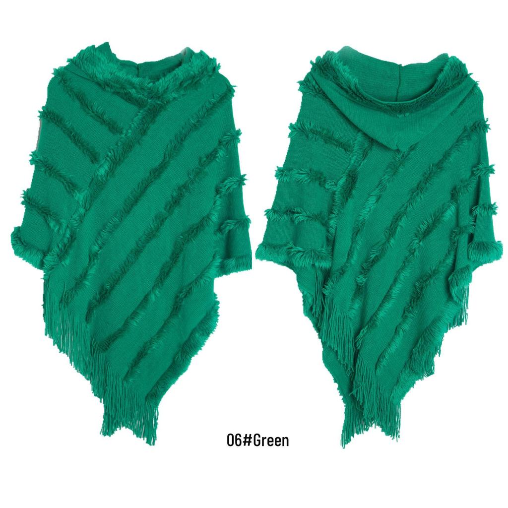 Women's Solid Color Hooded Sweater Cloak - European & American Knit Shawl for Autumn/Winter