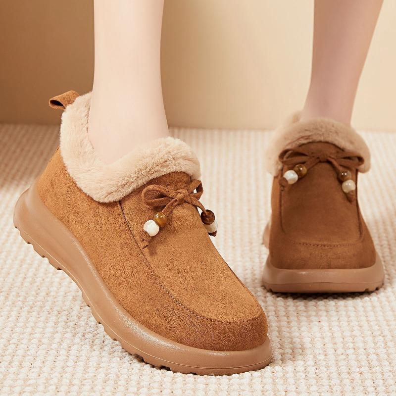 Schuhe Damen Baumwollschuhe Ein Schneestiefel Mode vielseitige Damenstiefel Schleife Plateau Kurzstiefel Warme Baumwollstiefel