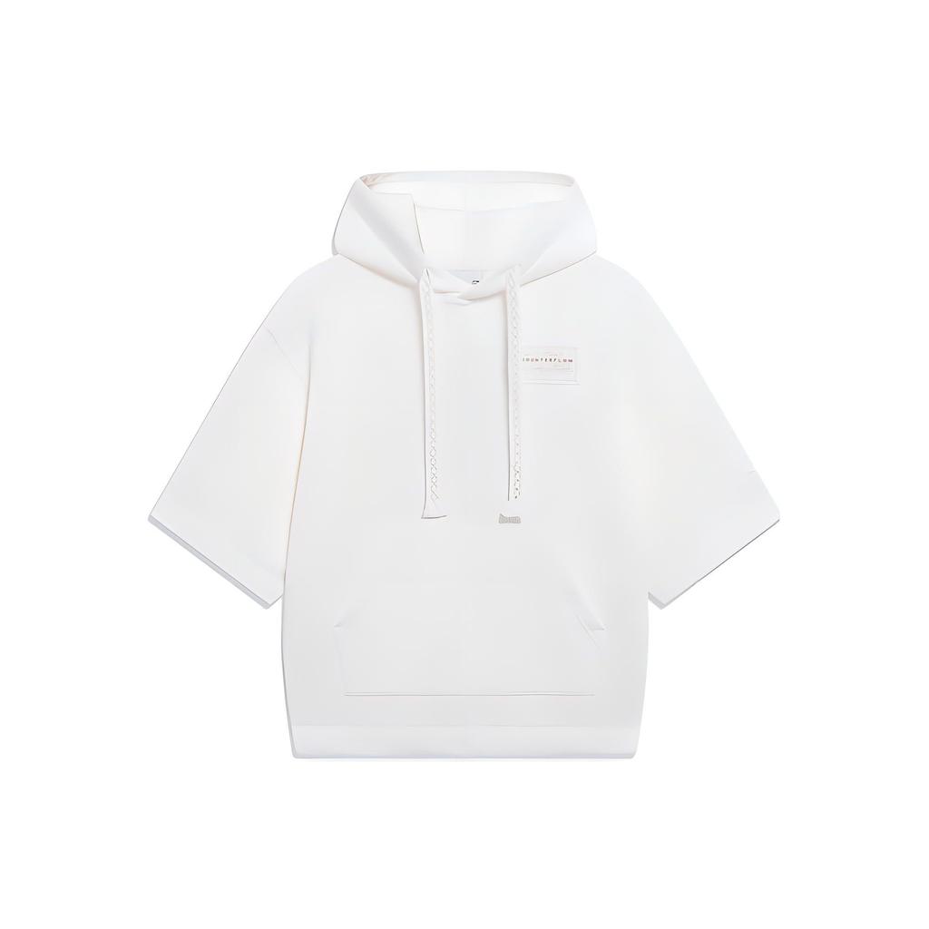 Li-Ning SS23 Sport Life Series Solid Color Pullover Short Sleeve Hoodie Unisex Tops Milk-White AWDT535-1