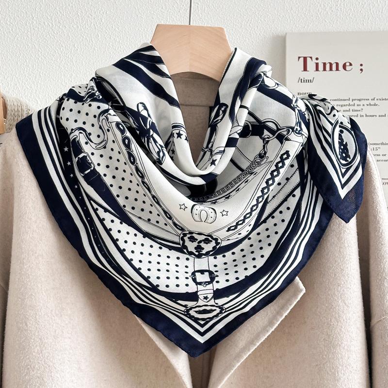 Chessboard Plaid 71CM Cotton and Linen Silk Scarf Small Square Scarf Women's Spring and Autumn Summer Thin Scarf Scarf Linen Headscarf Belt