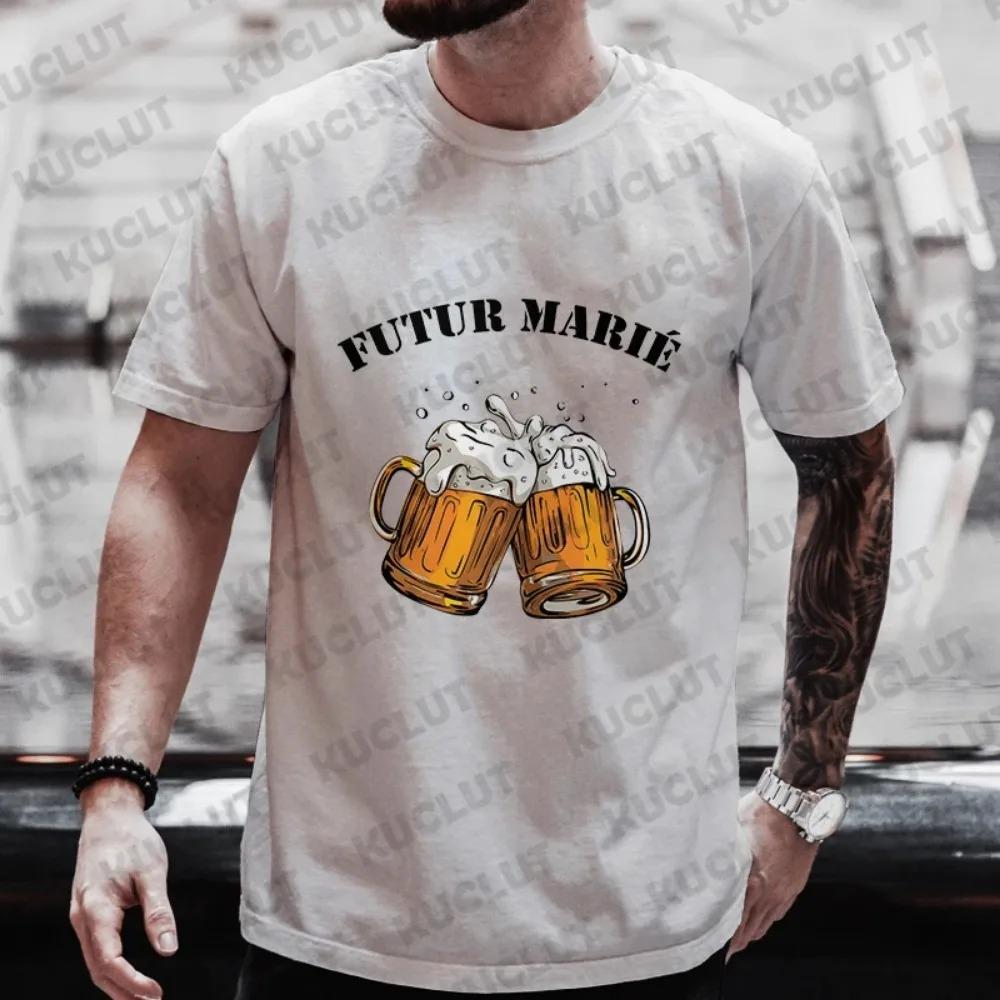 French Beer Graphic Wedding Tops Evg Team Future Groom Man Squad T Shirt Boyfriend Single Farewell Tees Bachelor Party Tshirt