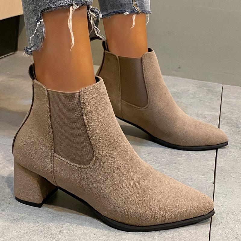 European and American Women's Boots 2024 Autumn New Frosted Leather Single Boot Pointed Middle Heel Temperament Women's Shoes