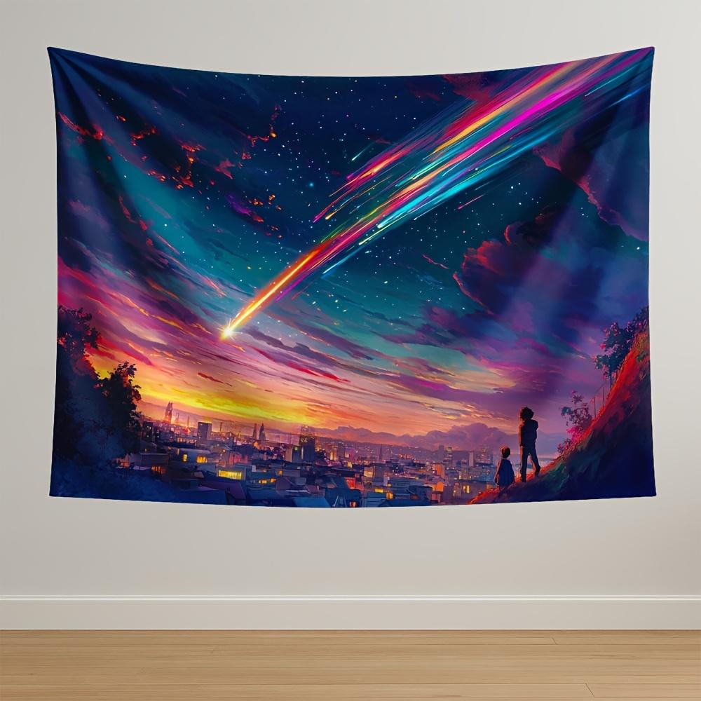 

Starry Night Tapestry Vibrant Meteor Shower Cityscape Twinkling Stars with Detailed Sky Background for Dreamy Home Decor 74x94cm(29x37in)