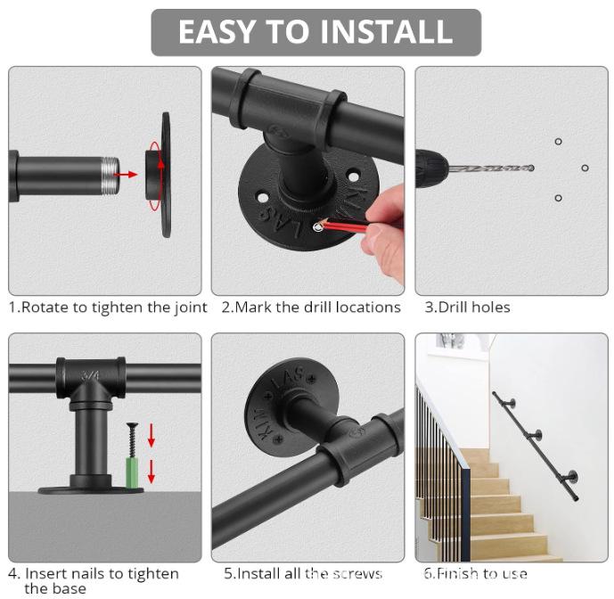 Anti-Slip Industrial Pipe Handrail for Stairs: Indoor/Outdoor Use