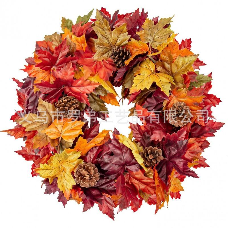 Harvest Wreath With Pumpkins Berries Vine Circle Halloween Thanksgiving Door Decor