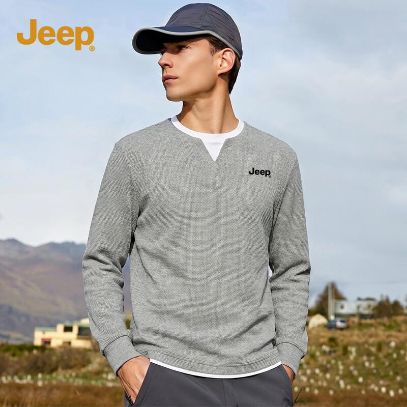 JEEP Men's Waffle Faux Two-Piece Long Sleeve T-Shirt