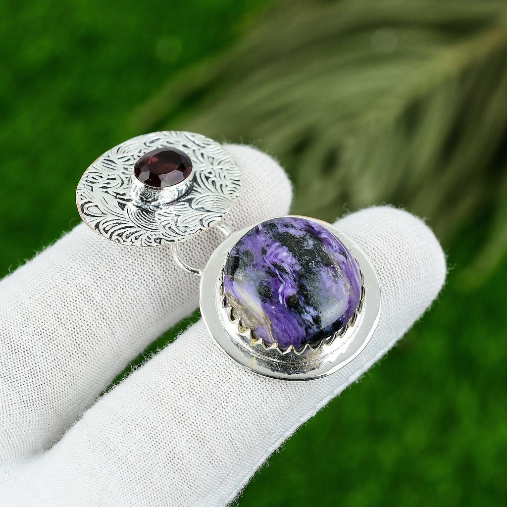 Natural Russian Charoite Gemstone Pendant 925 Sterling Silver Jewelry For Girls