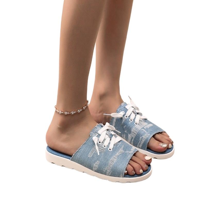 Fashion 2025 Fashion Open Toe Women's Slippers Summer Lace-up Daily New Plus Size Light Concise Soft Bottom Best Seller Flat Slippers