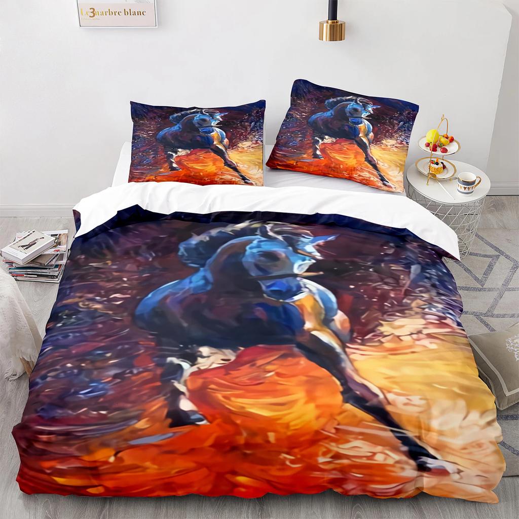 Aquarell Pferd Bettbezug King Queen 3D Braune Pferde Bettwäsche Set Für Teenager Erwachsene Wildtier 2/3 Teile Polyester Bettdeckenbezug